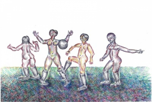 Artista joga bola com desenhos homenageando a Copa